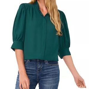 CeCe Teal Blouse with Puff Sleeves